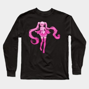 Kawaaii Pink Cherry Blossom Sakura Hatsune Miku Vocaloid Long Sleeve T-Shirt